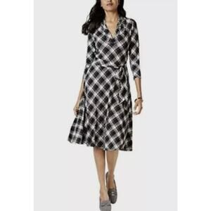 Charter Club Black/White Check Plaid V-Neck Dress Deep Black WMNS S Fit & Flare